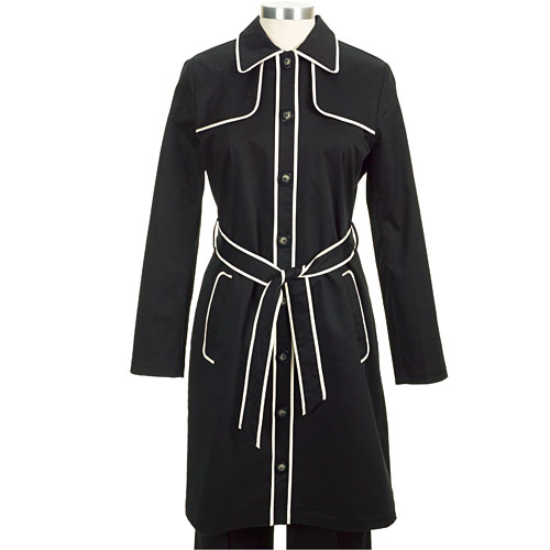 Black trench with white piping